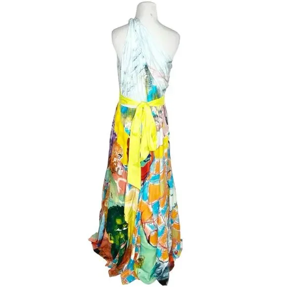 NWT Alice + Olivia x Kidsuper Milan One Shoulder Gown Dress in Colms Painting 10 - Picture 7 of 9